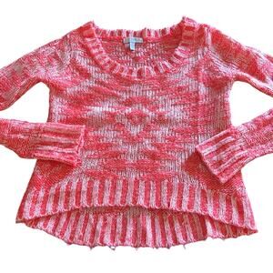 dELiA*s XS Coral and White Pullover Sweater Cropped Long Sleeve